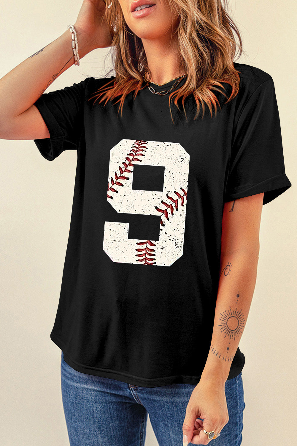 Black Game Day Number 9 Baseball Pattern Heat Transfer Printing Oversize Tee Graphic Tees cbe421f8f535c207