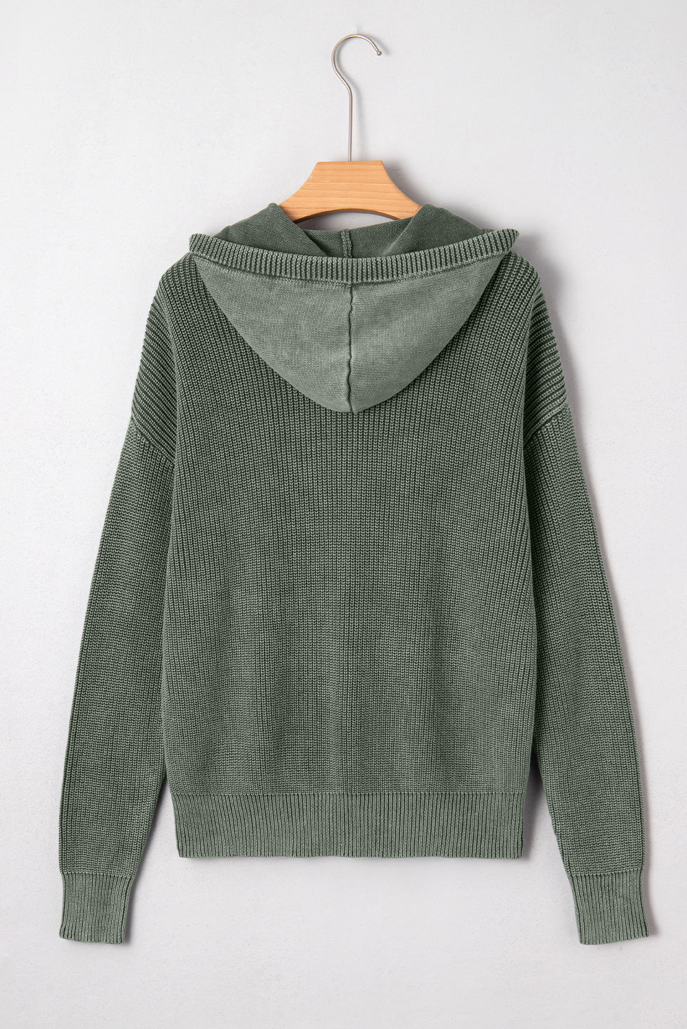 Mist Green Mineral Wash Ribbed Knit Drawstring Hooded Sweater Sweaters cbf34708ef78b096
