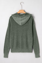 Mist Green Mineral Wash Ribbed Knit Drawstring Hooded Sweater Sweaters cbf34708ef78b096
