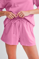 Bonbon Loose V Neck Tee and Drawstring Shorts Set Two Piece Shorts Sets cc2d3cacff5b7eab