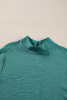 Russet Orange Swiss Dot Balloon Sleeve Patchwork Crinkle Blouse Blouses cc4f081cad318e0f