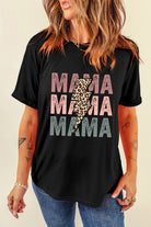 Black Leopard Lightning MAMA Letter Print Graphic Tee Graphic Tees cc5727f5dcec9a87