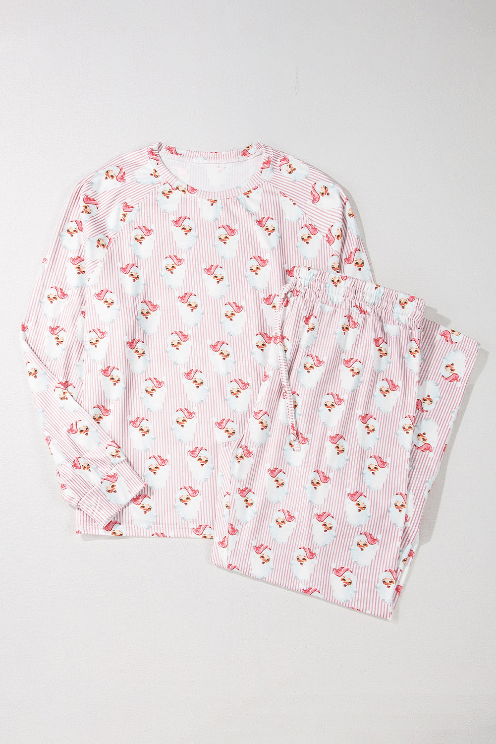 Pink Santa Claus Striped Print Loose Fit Two Piece Loungewear Set Loungewear Set cc68f1ca094cf6b7