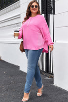 Bonbon Chest Pocket Crinkle Drop Sleeve Plus Size Henley Top Plus Size Tops cc6fbbc5c9d3d3f6