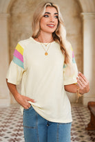 White Colorblock Short Sleeve Round Neck T-Shirt T Shirts cc7409eee9e7551e