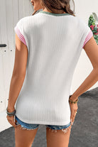 Pink Colorblock Corded Crew Neck Tee T Shirts cc898b58ad726a31