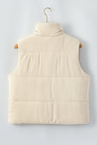 Beige Corduroy Stand Neck Zipped Puffer Vest Vests ccb48d3e33936bed