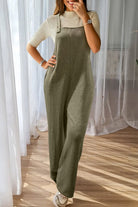 Laurel Green Solid Color Knit Loose Straight Leg Casual Overall Jumpsuit Jumpsuits ccc88f1b34d463e3