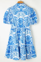 Sky Blue Boho Floral Print Frill Tiered Mini Dress Short Dresses ccdd46cf5c905948