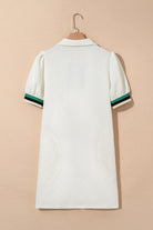 White Pop of Color Neckline Plaid Textured Puff Sleeve Mini Dress Short Dresses ccee68000ea2464d