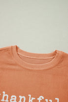 Orange thankful Letter Heat Transfer Printing Ribbed Crew Neck Thanksgiving Sweatshirt Graphic Sweatshirts cd2205c306ed2ec9