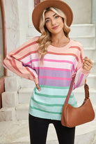 Multicolour Striped Ribbed Edge Gradient Loose Sweater Sweaters cd9042d0f91cdc62