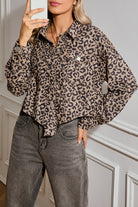 Dark Khaki Leopard Print Raw Hem Cropped Jacket Jackets cd928098da2483bc