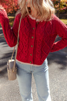 Racing Red Contrast Edge Twist Cable Knit Buttoned Cardigan Cardigans cd96e53e91027deb