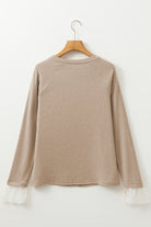 Parchment Seam Detail Lace Contrast Cuffs Raglan Sleeve Top Long Sleeve Tops cdce0c51638b2ea3