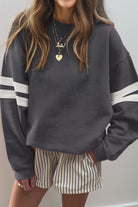 White Preppy Striped Sleeve Loose Sweatshirt Sweatshirts & Hoodies ce0574de013d7596
