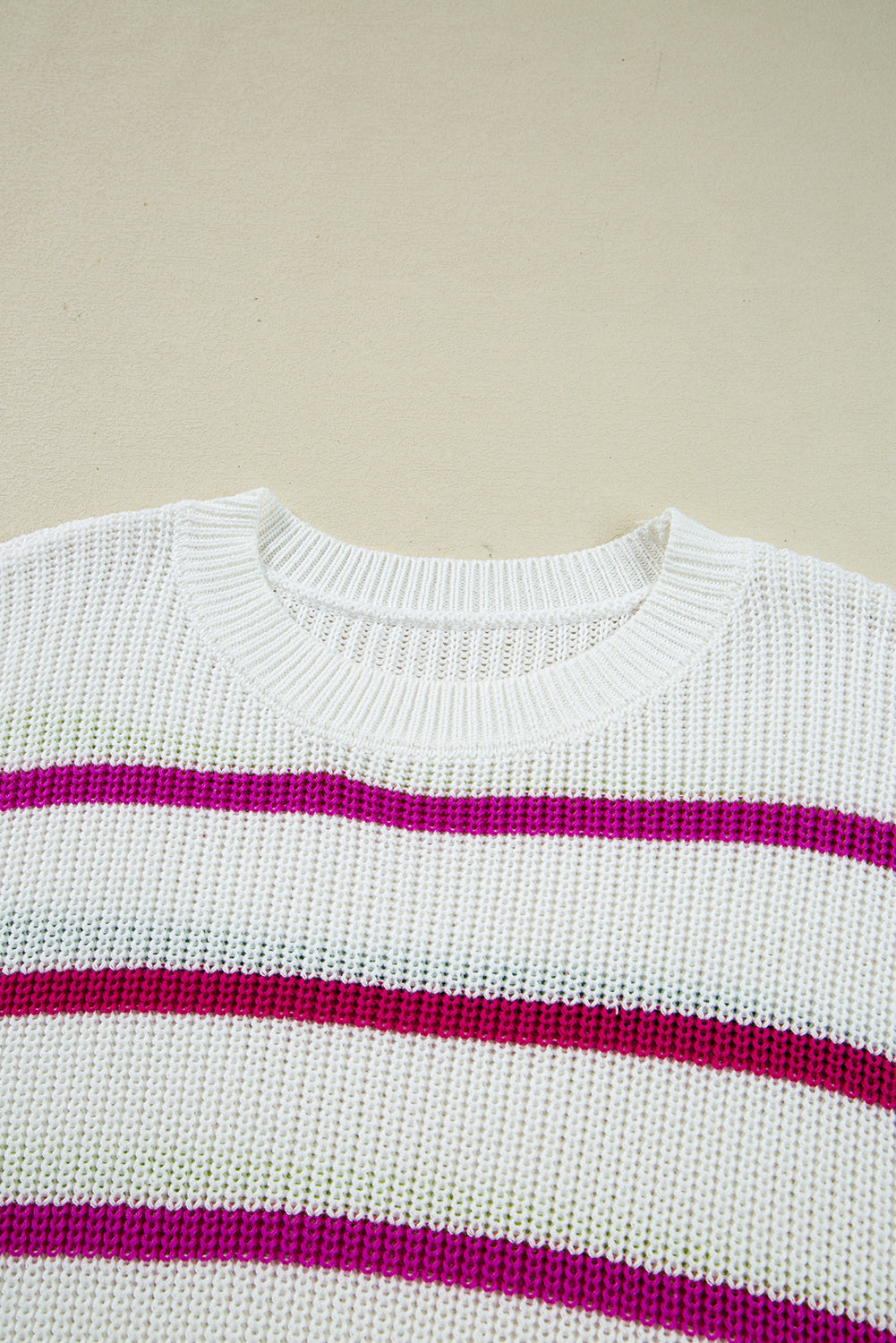 White Colorful Striped Drop Shoulder Crew Neck Sweater Sweaters ce24e3b3a7288018