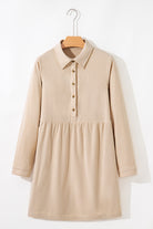 Black Corduroy Half Button Collared Long Sleeve Mini Dress Short Dresses ce31109cb37d2ad5