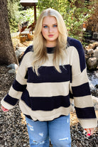 Blue Striped Plus Size Drop Shoulder Sweater Plus Size Sweaters&Cardigans ce31c5c7fa25d598