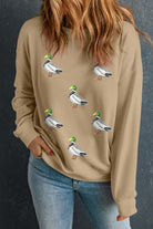 Khaki Sequin Mallard Duck Graphic Sequins Patch Baggy Sweatshirt Graphic Sweatshirts ce4e457d464e929f