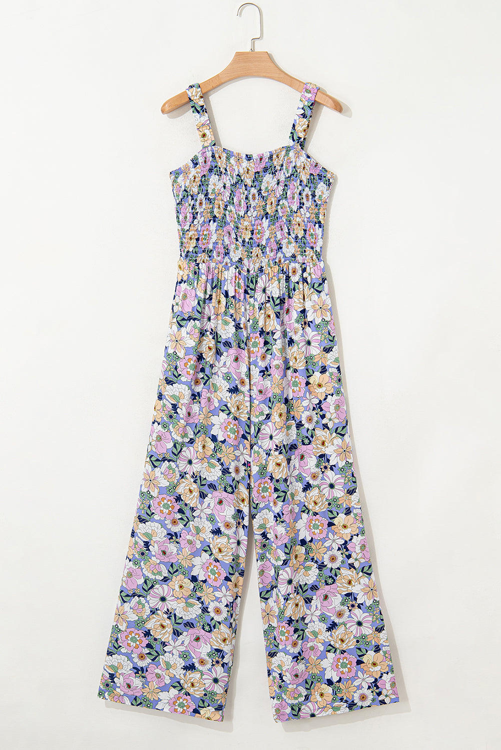 Green Floral Square Neckline Stretch High Waist Jumpsuit Jumpsuits ce525b339b1acd51