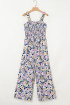 Green Floral Square Neckline Stretch High Waist Jumpsuit Jumpsuits ce525b339b1acd51