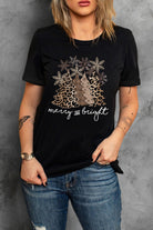 White Leopard Christmas Tree Casual Crew Neck Graphic Tee Graphic Tees ce9dd83e9bf80e25