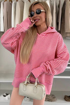 Rose Stripe Thumbhole Side Slits Drop Shoulder Loose Fit Hoodie Sweatshirts & Hoodies cf59fa5c2fe5b26c