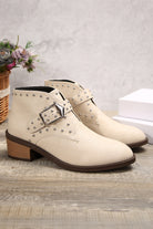 White Faux Leather Studded Pointed Toe Block Heel Ankle Boots Boots cf6f783c19b7393e