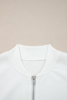 White Solid Color Zip Up Knit Puff Sleeve Jacket Jackets cf8329534044e069