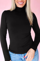 Black Slim Fit High Neck Long Sleeve Basic Top Long Sleeve Tops cfadf82d7fbde4d7
