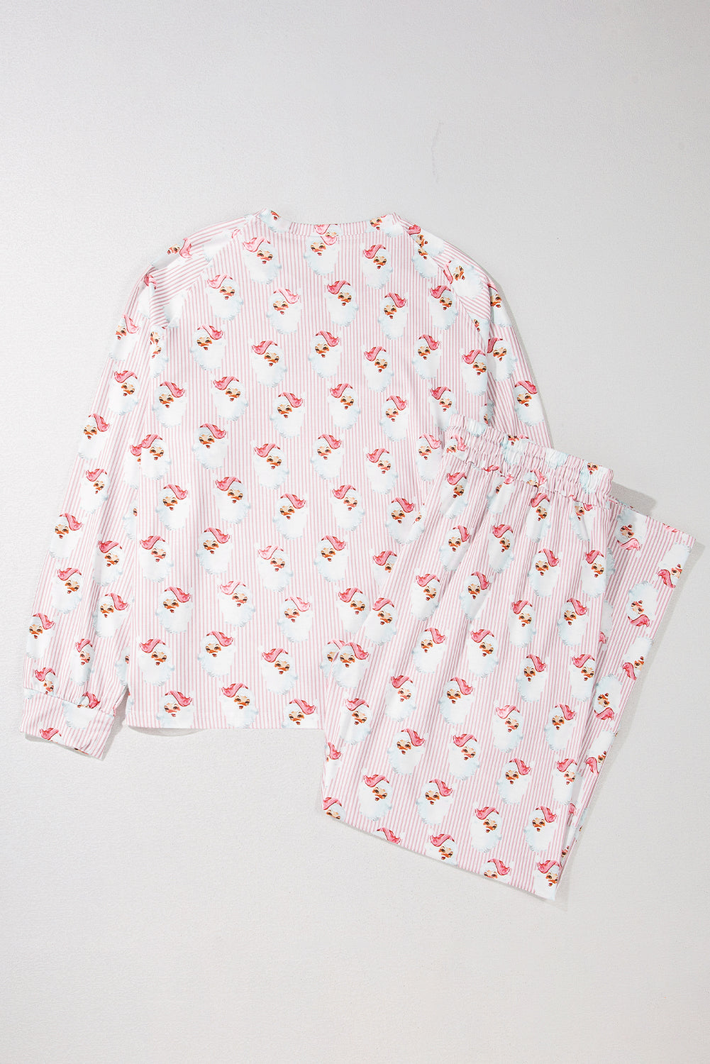 Pink Santa Claus Striped Print Loose Fit Two Piece Loungewear Set Loungewear Set cfe388ab201f57d7