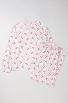 Pink Santa Claus Striped Print Loose Fit Two Piece Loungewear Set Loungewear Set cfe388ab201f57d7