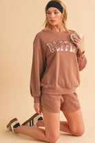 Straw Yellow Sequins COFFEE Loose Fit Sweatshirt and Shorts Set Two Piece Shorts Sets d0014c479013abf5