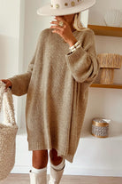 Pale Khaki Oversize Drop Shoulder Slouchy Sweater Dress Sweater Dresses d0539634acc01077