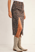 Sky Blue Leopard Frayed Split Denim Midi Skirt Skirts d0b6cf996b4d200c