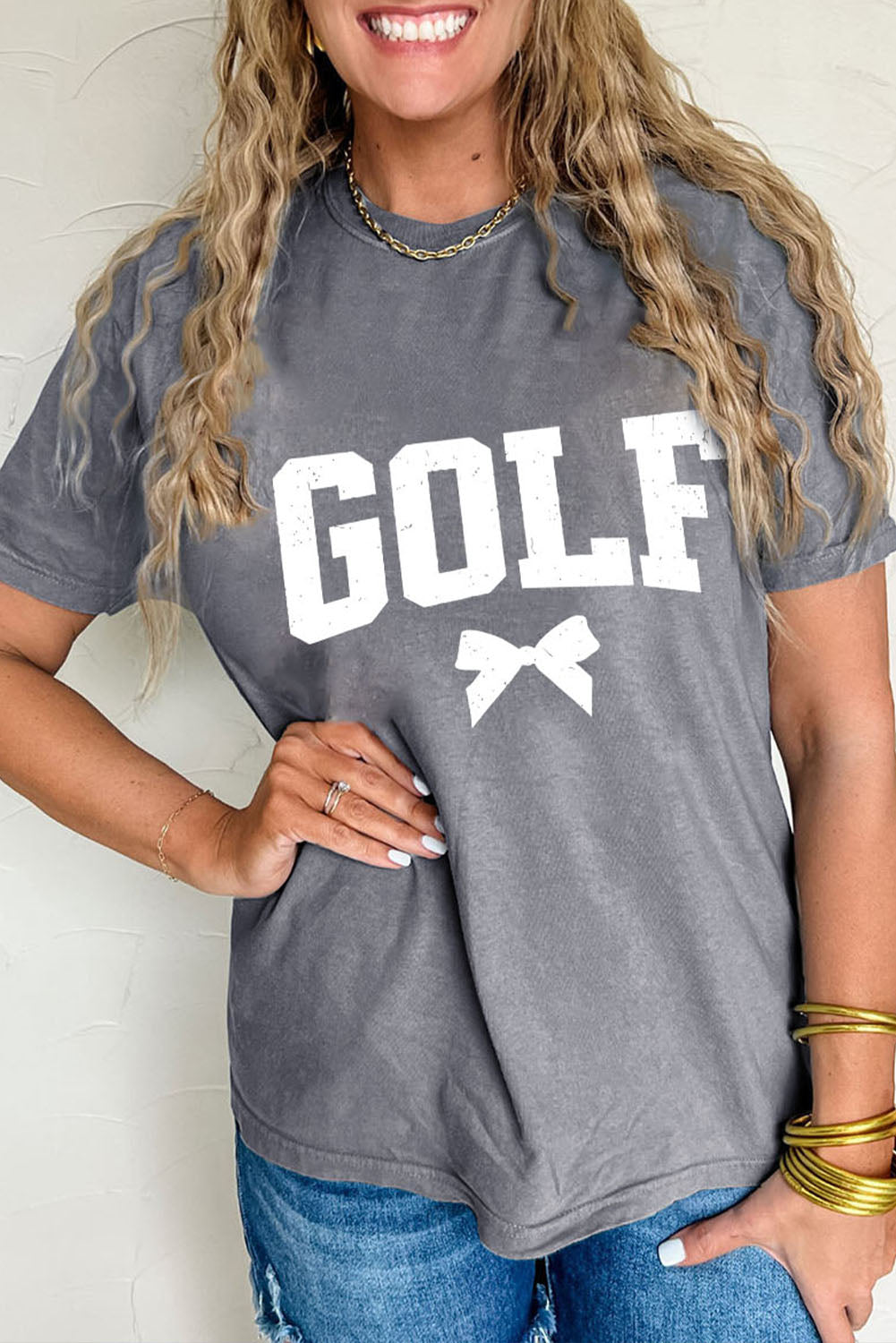 Gray GOLF Bow Heat Transfer Printing Casual T Shirt Graphic Tees d0e704e5c19dec45