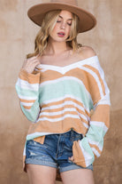 Multicolor Colorblock Stripe V Neck Split Sweater Sweaters d0ea5b6c391ce8a6