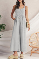 Black Stripe Half Buttoned Sleeveless Wide Leg Jumpsuit Jumpsuits d11be8c57ac75667