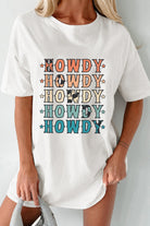 White HOWDY Stars Heat Transfer Printing Crew Neck Loose Fit T Shirt Graphic Tees d158c081abb90e7d
