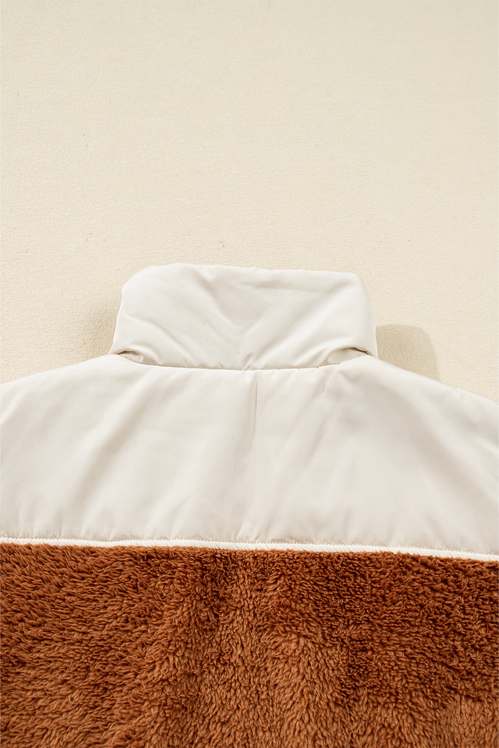 Chestnut Plush Patchwork Zipper Stand Neck Vest Outerwear d15f713fc5786b6e