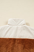 Chestnut Plush Patchwork Zipper Stand Neck Vest Outerwear d15f713fc5786b6e