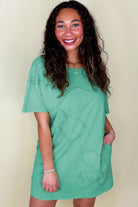 Sky Blue Mineral Wash Flower Patchwork Mini T Shirt Dress Short Dresses d1aabad55787c9cd