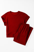 Red Dahlia Textured Loose Fit T Shirt & Drawstring Pants Set Two Piece Pants Sets d1d85f76fe5f14ee