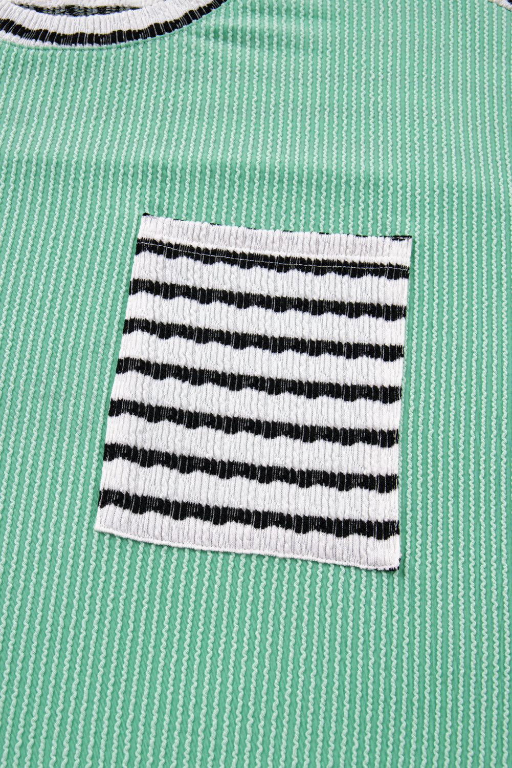 Sea Green Twisted Ribbed Contrast Round Neck Striped Patchwork Long Sleeve Top Long Sleeve Tops d1dd91ebea2361cb