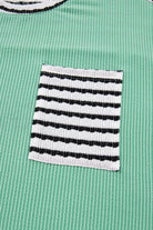 Sea Green Twisted Ribbed Contrast Round Neck Striped Patchwork Long Sleeve Top Long Sleeve Tops d1dd91ebea2361cb