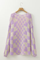 Orchid Petal Colorblock Checked Open Front Knitted Cardigan Cardigans d1f7e2ad1517d14d