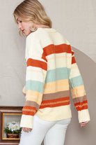 White Striped Color Block Drop Shoulder Knit Sweater Sweaters d223278b8aa7221d