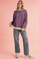 Blue Stripe Contrast Edge Cross Seam Oversized Pullover Sweatshirts & Hoodies d24958bf5f3f5df7