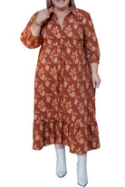 Cinnamon Plus Size Textured 3D Flower Pattern Ruffle Hem Dress Plus Size Dresses d2631489f255aeff
